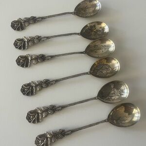 6 Vintage 835 Silver Rose Demitasse Spoons Set